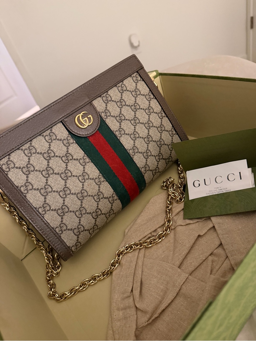Gucci Brown GG Canvas Shoulder Bag with Green-Red Web Stripe - Picture 10 of 10